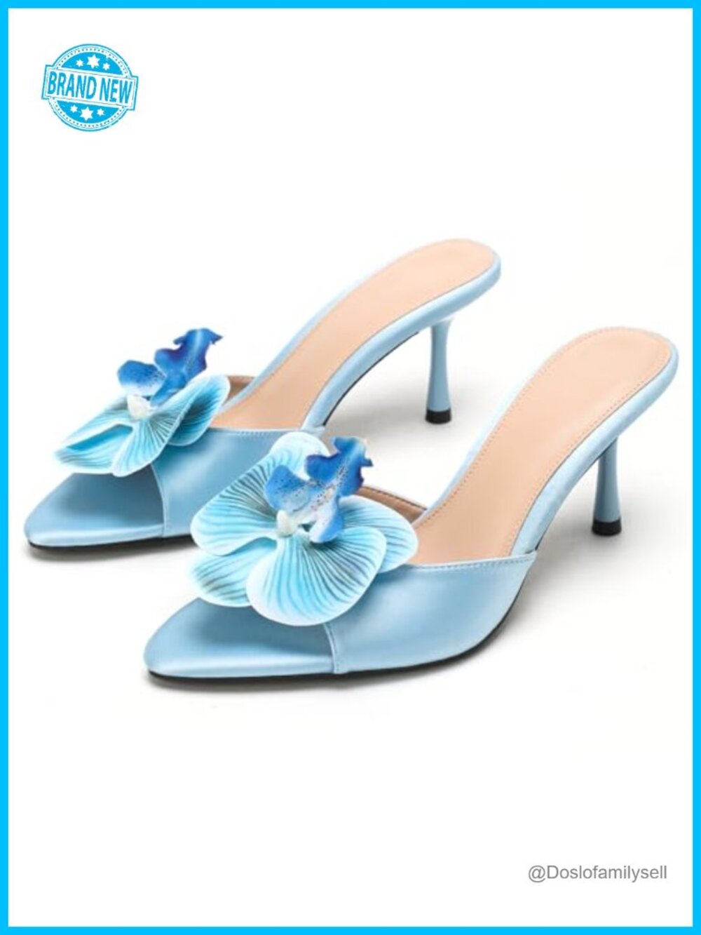 Satin Pointed Toe Stiletto Heel Mules 3D Flowers Wedding Party